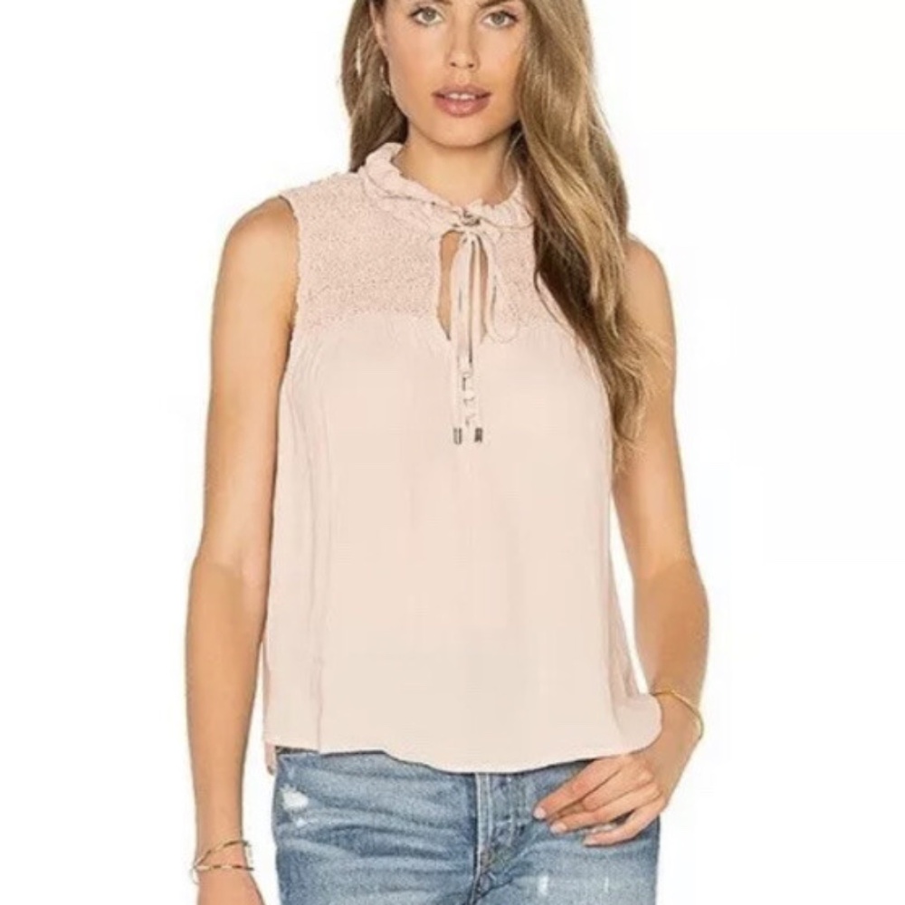 Free People Ruffle Me Up Sleeveless Front Tie Blouse Ivory Size Medium Casual